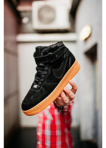 Чорні Зимовий кросівки чоловічі nike air force 1 high black gum найк аір форс 1 преміум No Brand