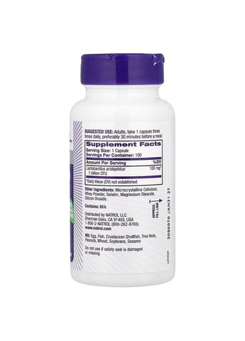 Пробиотики Acidophilus, 1 Billion, 100 капсул Natrol (326054231)
