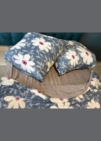 Комплект постільної білизни велсофт м'яка зимова Двоспальний Сірий П4К-flis-0016-02 (П4К-flis-0016-02) No Brand (308754558)