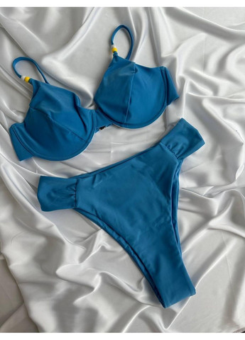 Блакитний літній жіночий купальник 2-ка великі розміри з комфортним топом / жіночий купальник класичний блакитний плюс сайз No Brand