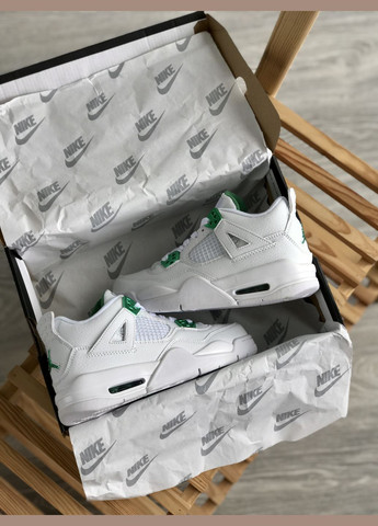 Білі всесезон кросівки чоловічі і жіночі nike air jordan 4 retro metallic green white | найк аір джордан 4 ретро металік грін білі No Brand