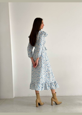 Блакитна святковий, коктейльна, ділова, повсякденний, вечірня жіноча сукня No Brand з квітковим принтом