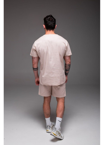 Бежевый демисезонный мужской комплект футболка + шорты лен 100% No Brand