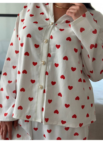 Молочная всесезон женская пижама - домашний костюм plus size рубашка + брюки No Brand