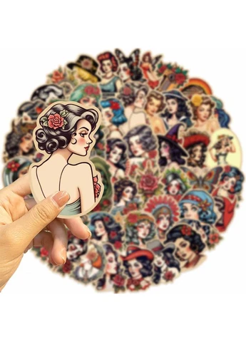 Стікерпак Retro Tattoo Girl — 50 вінілових наліпок LTC LC24073001S (395873329)