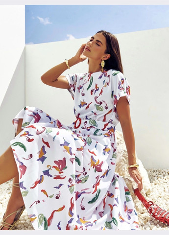 Білий кежуал біла сукня з принтом і напуском по талії Dressa