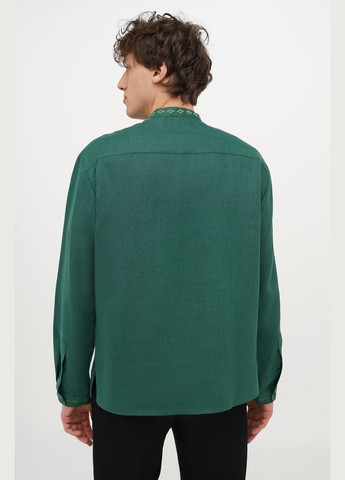 Зелена чоловіча вишиванка з рослинним орнаментом та калиною на ґудзику марко., р., код 9458/52/101 ГАЛЕРЕЯ ЛЬОНУ льон (333164748)