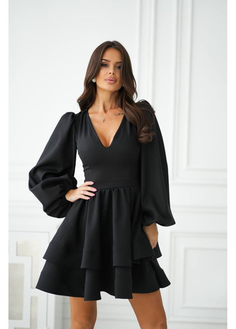 Чорна святковий сукня міні з пишною спідницею та об'ємними рукавами з пишною спідницею MonCher