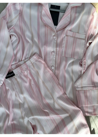 Рожева всесезон жіноча піжама | рожева у смужку сорочка + брюки Vital-Textile 1267