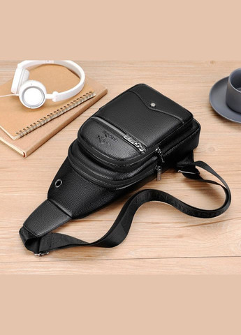 Чоловіча сумка-слінг на груди, месенджер Кенгуру, Екошкіра чорна (sku_889) No Brand (346078175)