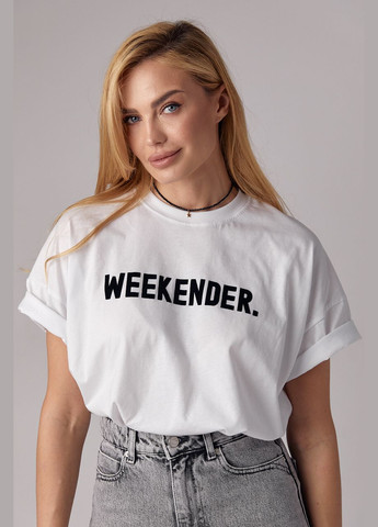 Черно-белая летняя трикотажная футболка с надписью weekender Lurex