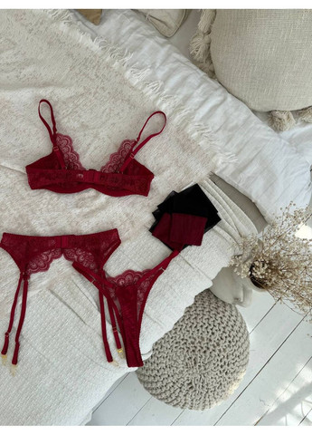 Красный комплект женского белья | нежный кружевной, красное соблазнение Vital-Textile с косточками полиэстер, эластан