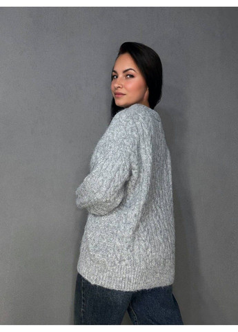 Светло-серый демисезонный свитер женский a-n 3324 оверсайз крупная вязка букле косы длинный one size No Brand