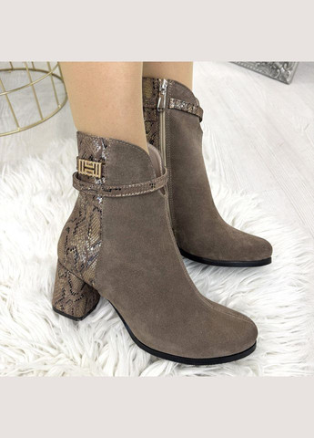 Черевики жіночі на стійких підборах. Натуральна бежева замша та шкіра пітон. 38 розмір Vasha para (311300729)