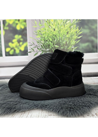Зимние ботинки женские зимние черные из натуральной замши на овчине Hengji из натуральной замши