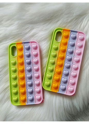 Чохол Pop it для X антистрес Попіт силіконовий з серцями райдужний No Brand (360896754)