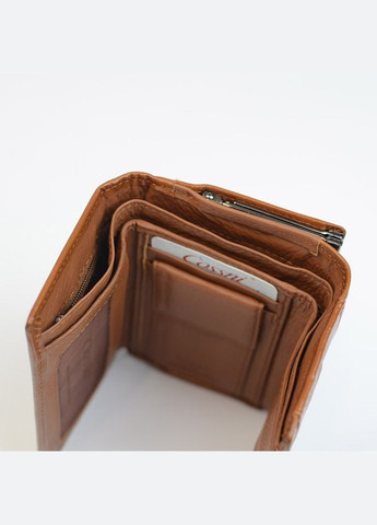 Рыжий женский маленький кожаный раскладной мини кошелек на кнопке No Brand (333300292)