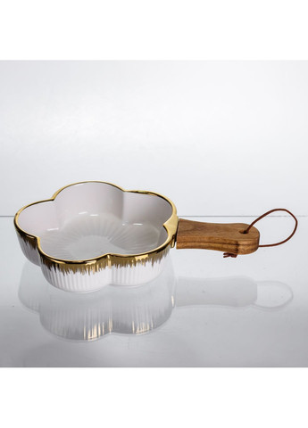 Миска сервировочная фарфоровая 450 мл Flower с деревянной ручкой, золото ZJH-13-1 No Brand (368641526)