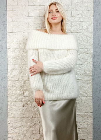 Білий зимовий светр Italy Moda фактурної в'язки з широкою горловиною