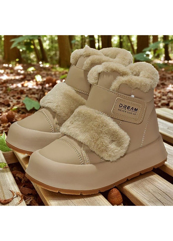 Бежевые зимние ботинки на липучках дутики на овчине утепленные хайтопы на зиму для девочки подростка Tom.M на липучке