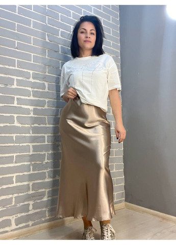 Бежевая однотонная женская юбка 0222 шелковая длинная макси Clew