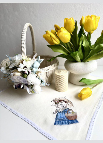 Набір 2 шт лляних великодніх серветок з вишивкою пасхальний рушник на кошик TobiSobi з кроликом TS00006 Figasse (333023794)