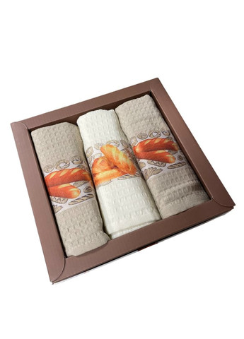 Набір 3 вафельні рушники кухонні 40х60 см LUX 3D BREAD різнобарвний TC303375768 TURComFor комбінований