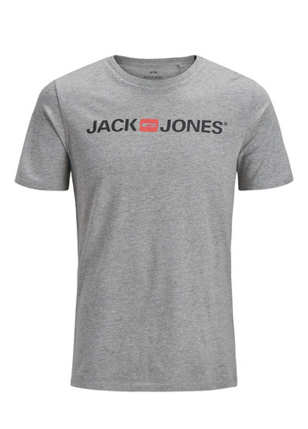 Сіра футболка basic,сірий меланж з принтом,jack&jones Jack & Jones