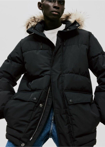 Чорна зимня чоловіча водовідштовхуюча утеплена куртка-парка н&м (57764) s чорна H&M