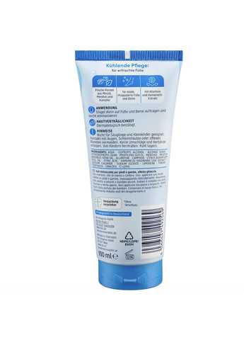 Крем для ухода за кожей охлаждающий ноги Fuss Bein Eisgel с ментолом и маслом мяты 100 мл Balea (363052733)