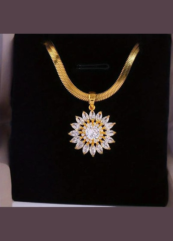Золотистый кулон на цепочке титановая сталь в виде Подсолнуха со стразами 45 см Liresmina Jewelry (333193979)