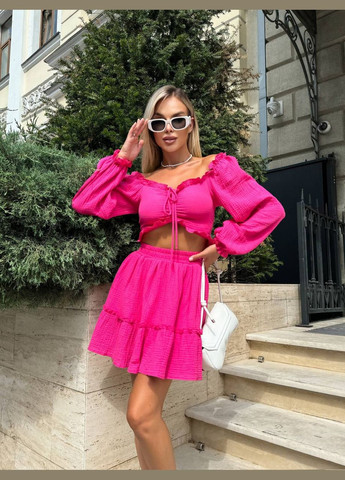 Жіночий двійка блуза і спідниця рожевий No Brand костюм (322425663)