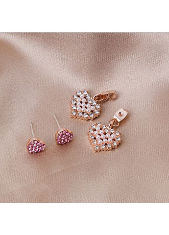 Сережки/сережки-гвоздики Сердечка зі стразами, ніжні «Love ♡» (рожевий) China (366875152)