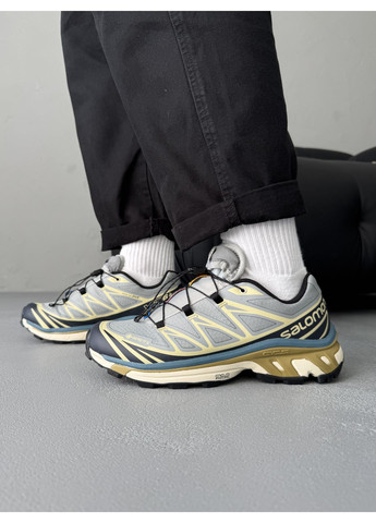 Бежевые демисезонные кроссовки мужские salomon xt-6 blue / beige gore-tex саломон xt-6 No Brand