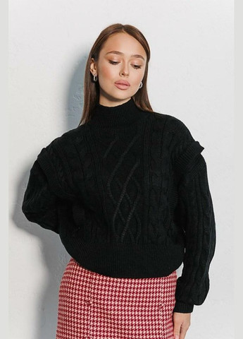 Вязаный женский черный свитер с ромбами MKAR200244-1 Modna KAZKA (337145136)