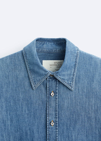 Синяя кэжуал рубашка однотонная Zara