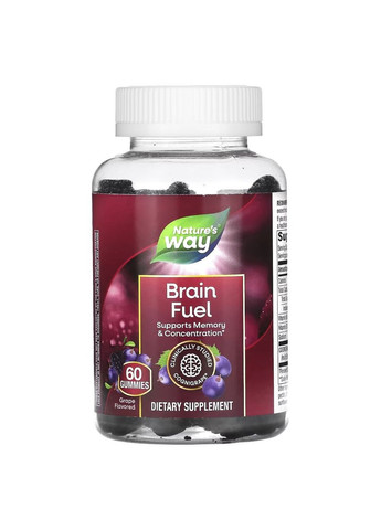 Поддержка памяти и концентрации, вкус винограда, Brain Fuel,, 60 жевательных конфет Nature's Way (315145914)