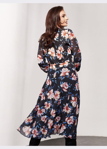 Черное праздничный шифоновое платье с цветочным принтом и лифом на запах черное клеш Dressa с цветочным принтом