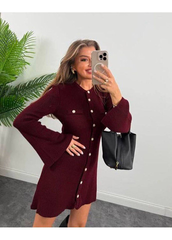 Бордова повсякденний, коктейльна, вечірня, ділова жіноча в'язана сукня силуетна No Brand однотонна
