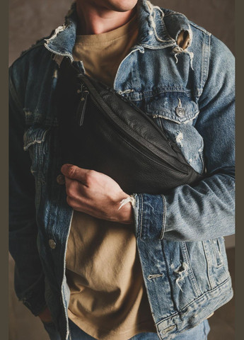 Сумка на пояс чоловіча, бананка із натуральної шкіри Dark (Чорна) SKILL (323427263)