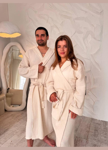 Пара банних халатів вафельний M-L Молочний (П4К-al-hal-vafel-D-005) No Brand (356515929)