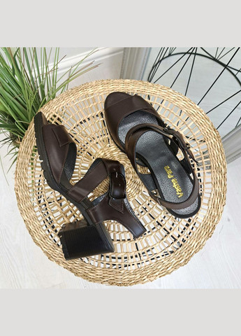 Коричневые босоножки коричневые кожаные женские на устойчивом каблуке. 41 размер Vasha para