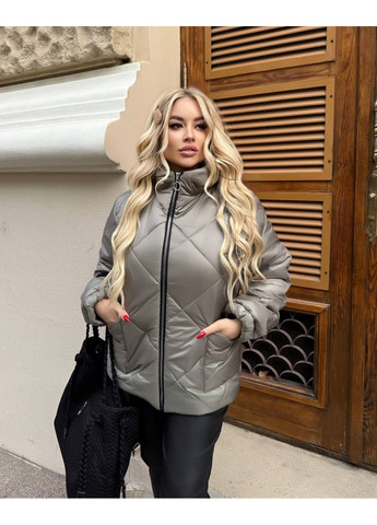 Оливковая демисезонная женская осенняя стеганая куртка No Brand