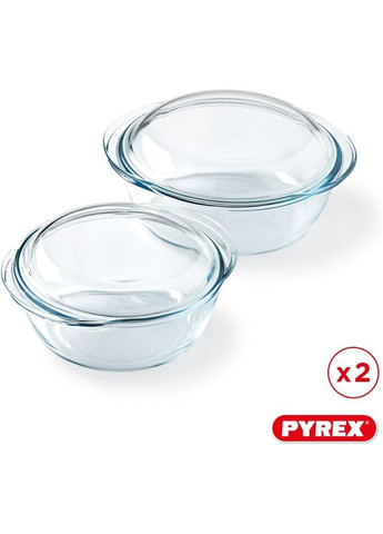 Жаровня с крышкой набор 2 шт, форма для запекания круглая прозрачная боросиликатное стекло, жаропрочная посуда Pyrex (359380448)