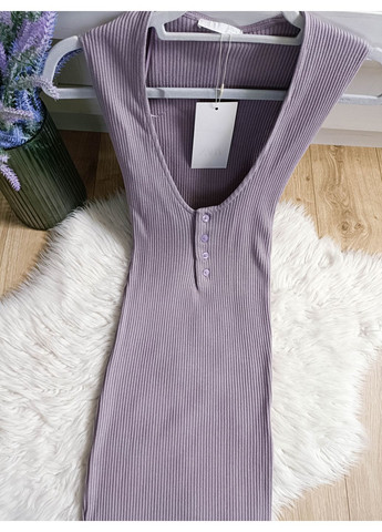 Сиреневое рубчатое платье средней длины с пуговицами Zara