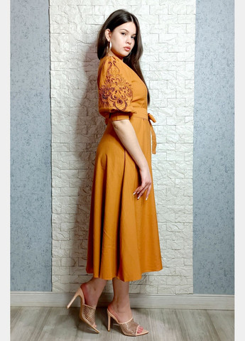 Горчичное повседневный, кэжуал платье а-силуэт Lara однотонное