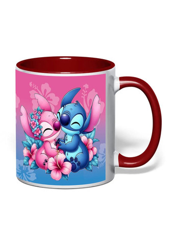 Чашка з друком "Стіч і Ейнджел" 330 мл (колір бордовий) (35308) No Brand (371917758)