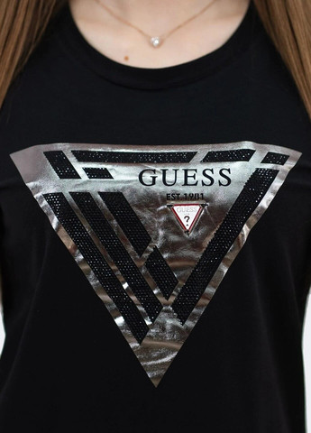 Чорна літня футболка жіноча з коротким рукавом Guess
