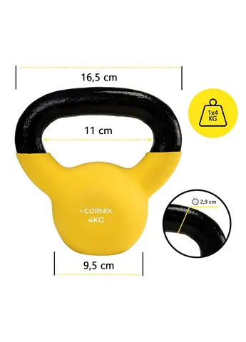 Гиря металева 4 кг з вініловим покриттям Yellow/Black Cornix XR-0435 (402385702)