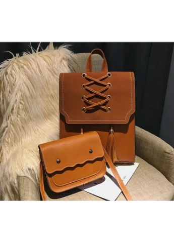 Женский городской рюкзак-сумка + мини сумочка клатч Светло-коричневый No Brand (393676679)